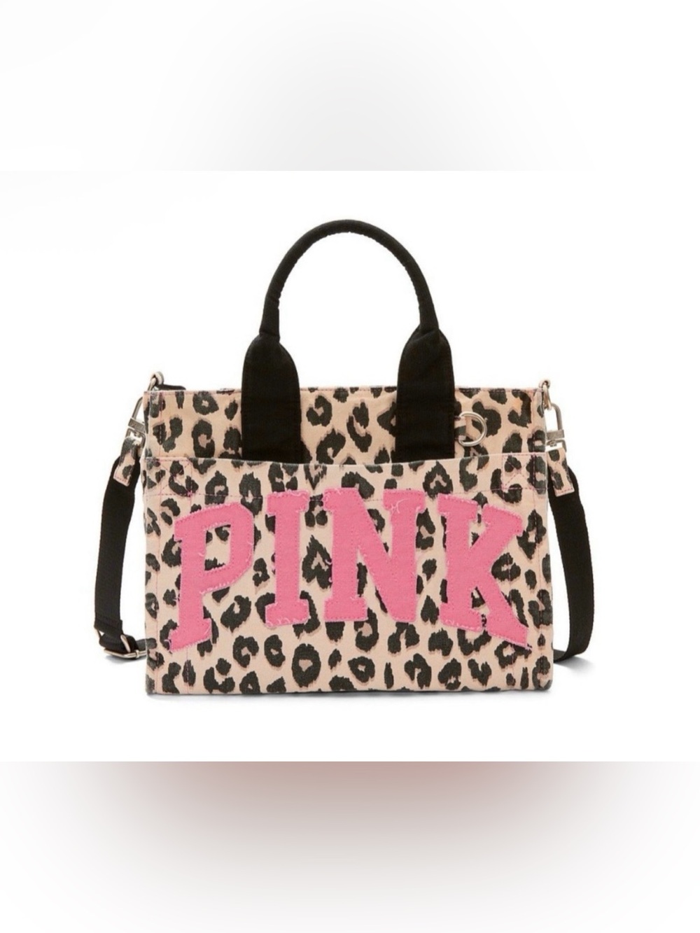 VS PINK Leopard Cheetah Print Hot Pink Logo Mini Crossbody Tote Bag Viral